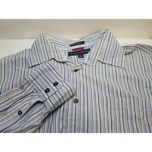 Tommy Hilfiger Button Down Shirt Mens XL 80s 2 Ply Long Sleeve‎ Striped